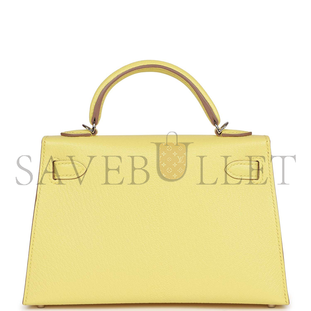 HERMÈS MASTER MINI KELLY II SELLIER LIMONCELLO CHEVRE PALLADIUM HARDWARE (19*12*5.5cm)
